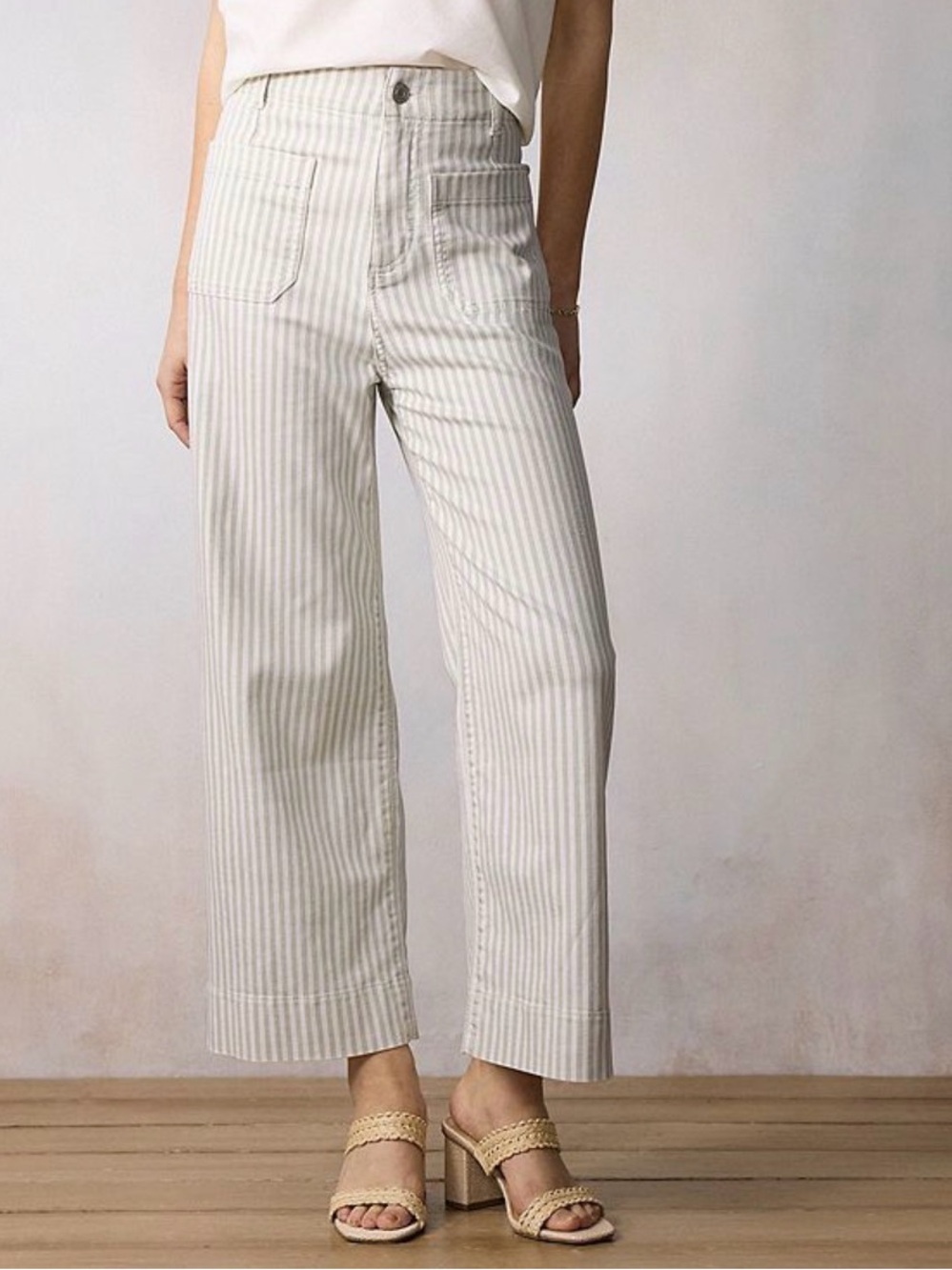 LC Lauren Conrad Sage and White Wide Leg Crop Pants